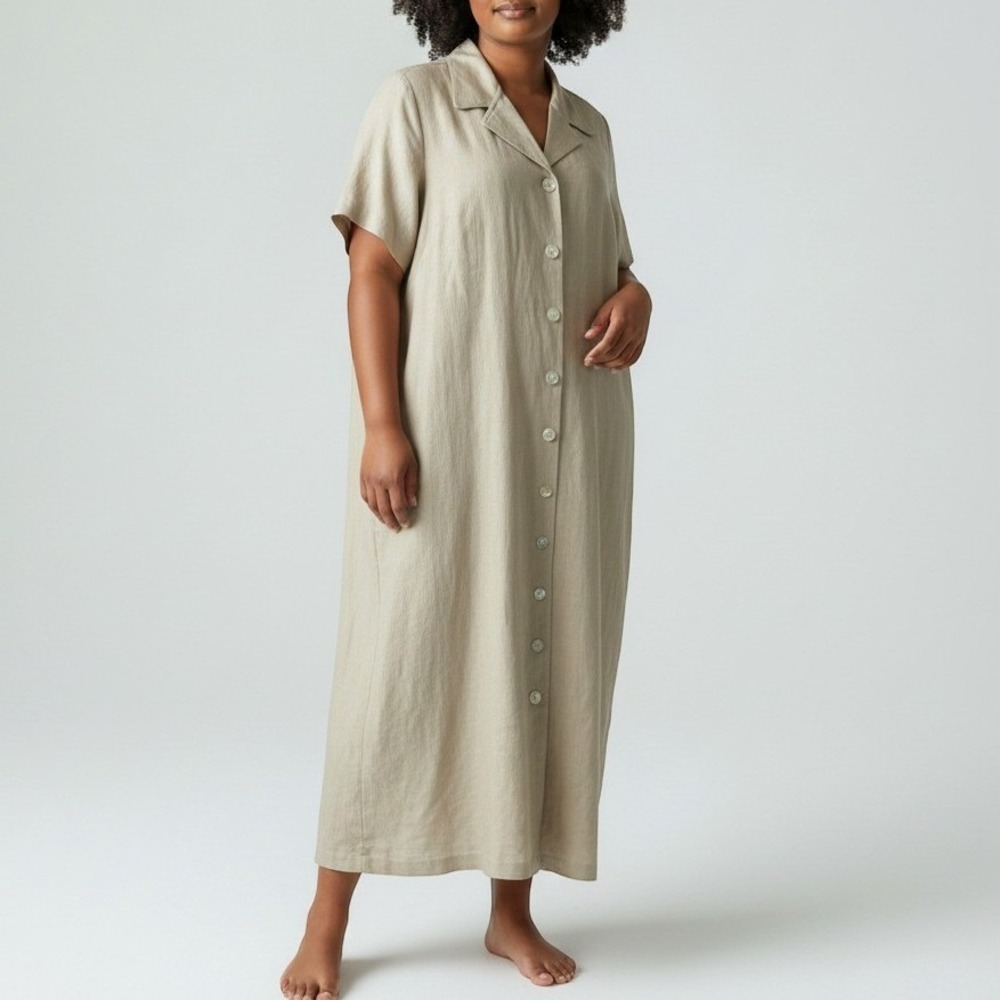 Mercer & Madison Linen Blend Button Front Maxi Dress Beige Size 16 NEW Modest